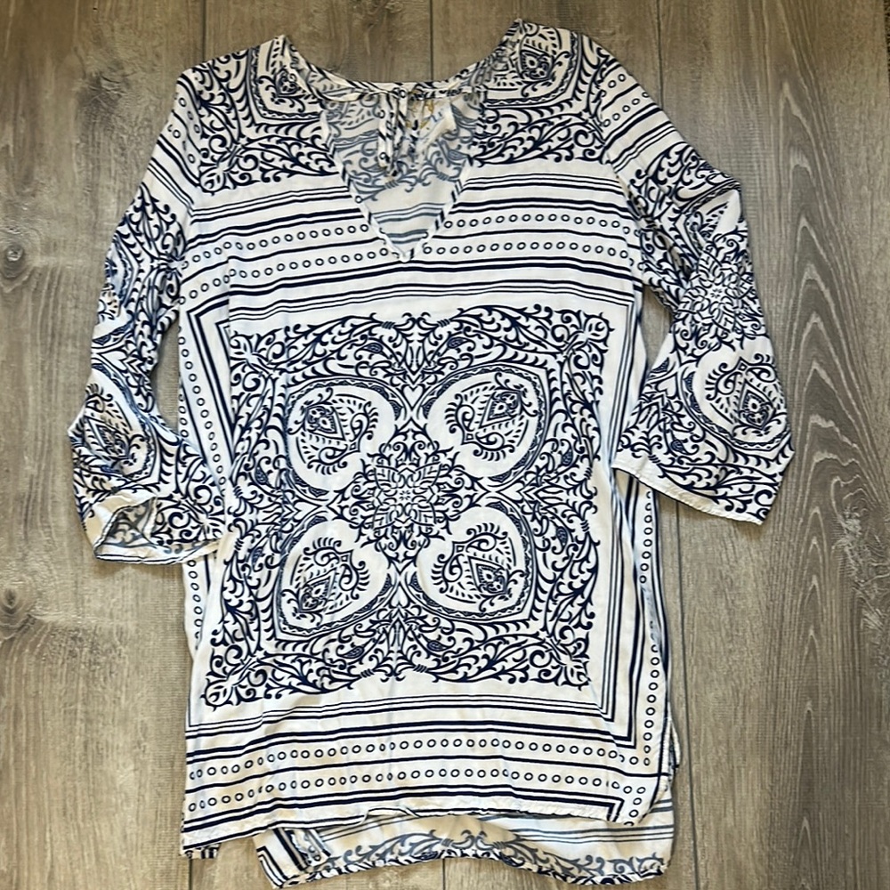 Blue Life White and Blue Graphic Tunic Dress